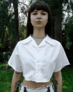 Beyaz Kısa Kol Crop Gömlek