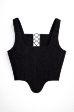 Siyah korse büstiyer Bağcıklı siyah korse Matte Black Corset