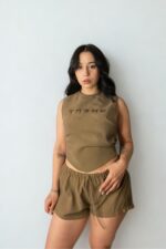 Rosa Keten Bağcıklı Şort - Kadın Düşük bel kısa keten şort - Görsel 2