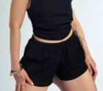 Rosa Keten Bağcıklı Şort - Kadın Düşük bel kısa keten şort - Görsel 3