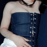 Obsidia Denim Korse bağcıklı kadın denim korse top