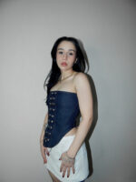 Obsidian Corset - %100 Pamuk Denim Bağcıklı Straplez Korse Büstiyer - Görsel 6