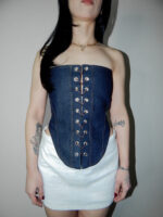 Obsidian Corset - %100 Pamuk Denim Bağcıklı Straplez Korse Büstiyer - Görsel 3