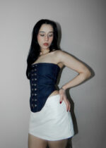 Obsidian Corset - %100 Pamuk Denim Bağcıklı Straplez Korse Büstiyer - Görsel 5