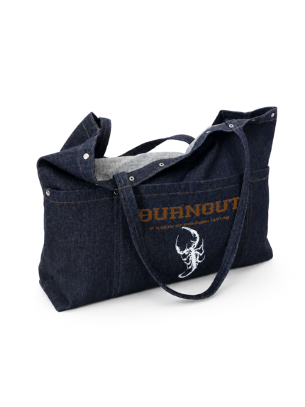 Pamuk denim tote bag nakışlı kadın omuz çantası